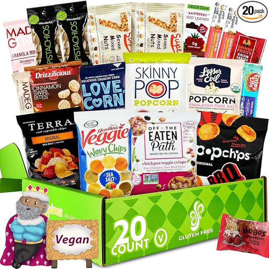 Gluten Free Palace Snack Attack Vegan Snacks Care Package – Healthy Holiday Snack Variety Pack – Plant-Based, Gluten Free, Dairy Free, Non-GMO Cookies, Bars, Chips, Puffs, Fruit & Nuts – Christmas & New Year Gifts for Family & Friends (20 Count)