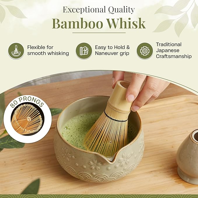 Matcha Whisk Set 9pcs – Matcha Tea Set with Ceramic Matcha Bowl, Bamboo Whisk (Chasen), Scoop, Sifter | Matcha Kit for Japanese Tea Ceremony & Beginners(Mottled)