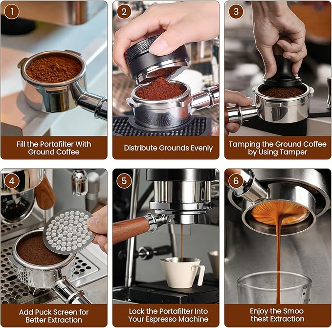 54mm Bottomless Portafilter Compatible with Breville Barista Express/Pro/Touch/Bambino Plus and Bambino Plus, Filter Basket + Puck Screen Included
