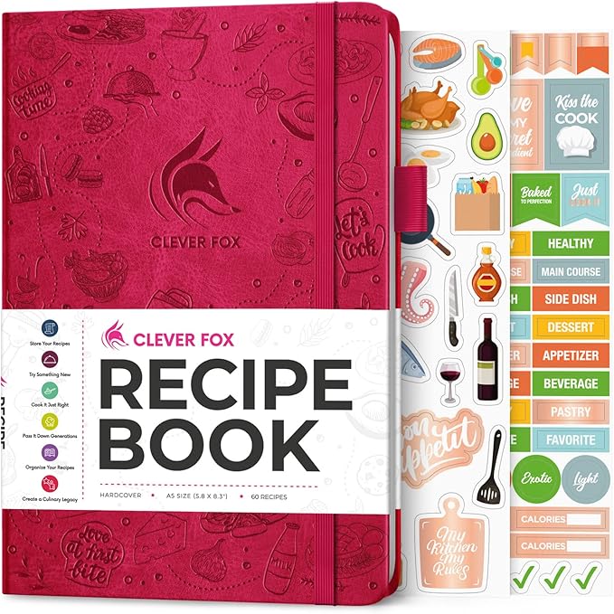 Clever Fox Recipe Book – Blank Family Cookbook – Empty Cooking Journal – Notebook Organizer to Write In Recipes – Medium, A5 (Hot Pink)