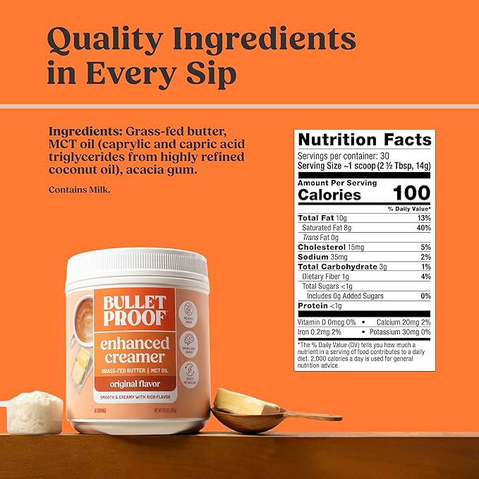 Bulletproof Original Creamer, 14.8 Ounces, Keto Coffee Creamer with MCT Oil and Grass-Fed Butter, Supports Brain Function