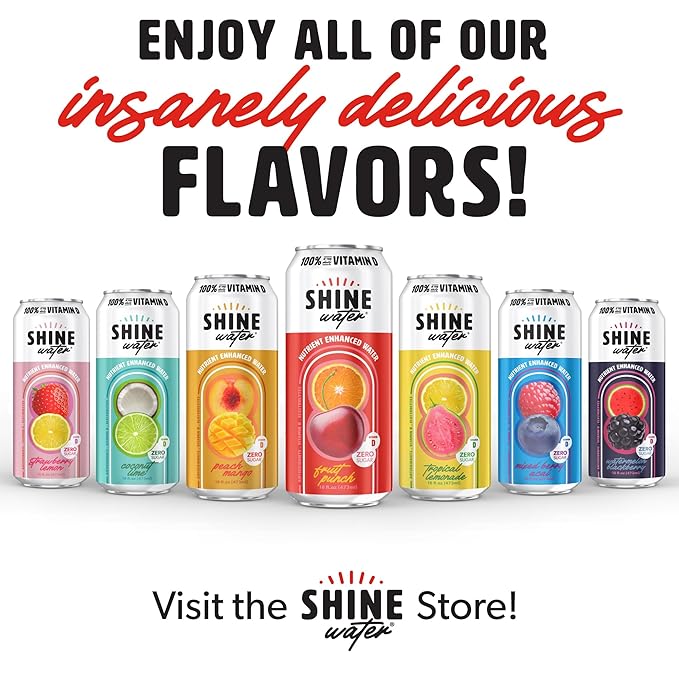 Shine Water Fruit Punch Vitamin D Electrolyte Drinks 12-Pack, Sugar Free Flavored Water with Magnesium, Zinc & Antioxidants, Low Calorie Hydration Beverage, Plant-Based Vitamin Water Zero Sugar