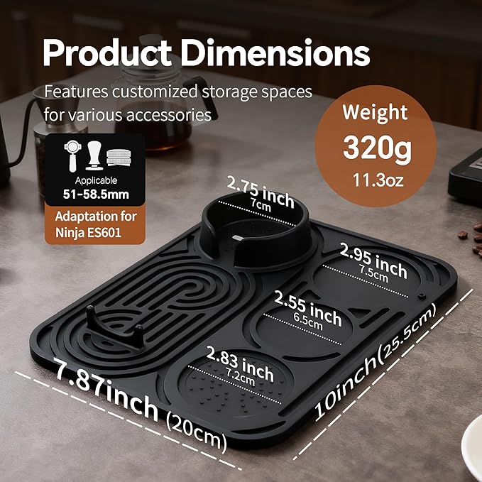 Silicone Coffee Mat - Universal Fit for Ninja Luxe Cafe & Other Machines, Easy Clean Non-Slip Espresso Mat, Protects Countertops & Holds Accessories (Black)