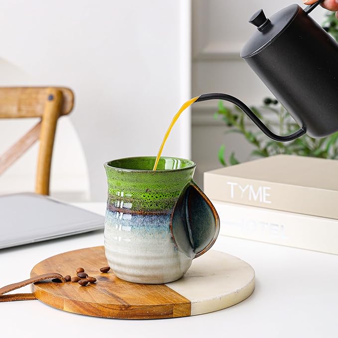 Mkour 21oz Large Ceramic Coffee Mugs, Handmade Tea Cups with Comfortable Handle for Office and Home, Microwave and Dishwasher Safe (Light Green)