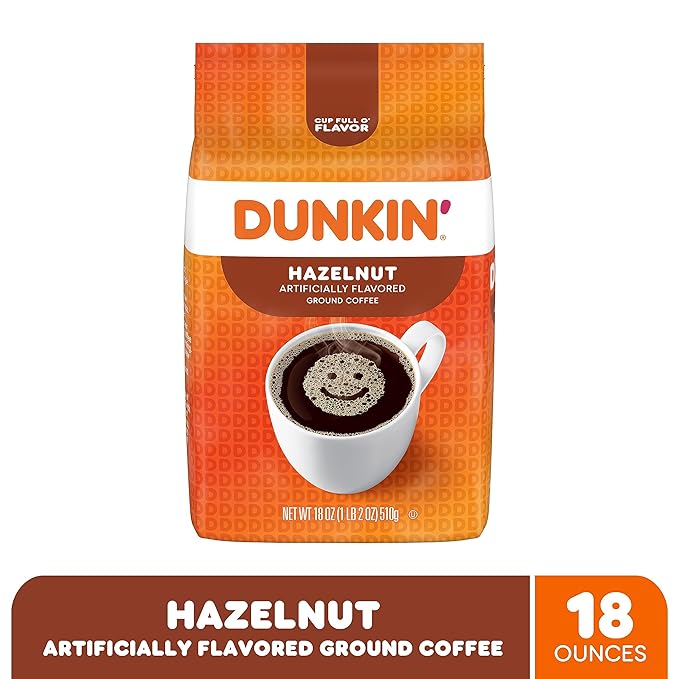 Dunkin' Hazelnut Flavored Ground Coffee, 18 Ounce (Pack of 2)