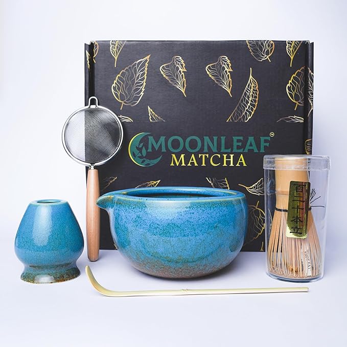 Whisk Set | 5-Piece Japanese Matcha Kit with Bamboo Whisk, Ceramic Bowl with Spout, Sifter & Scoop | Complete Matcha Tea Set for Smooth Frothy Tea | Tea Gift Set for Festivals