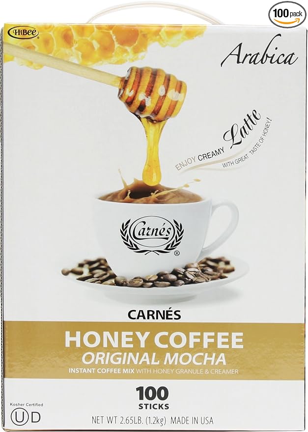 CARNES Premium Instant Coffee Mix with Honey Powder (Original Mocha, 100 Count)