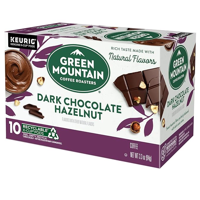 Green Mountain Coffee Roasters Dark Chocolate Hazelnut Coffee, Keurig Single Serve K-Cup Pods, 72 Count (6 Packs of 12)