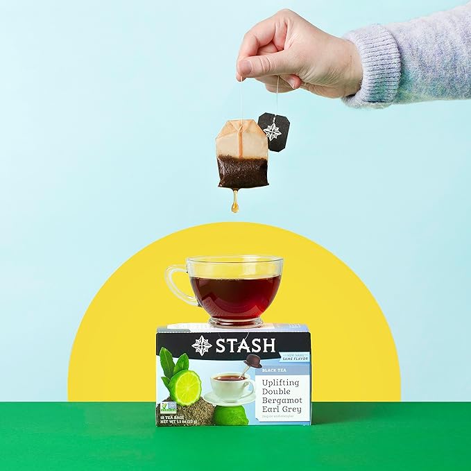 Stash Tea Double Bergamot Earl Grey Black Tea - Caffeinated, Non-GMO Project Verified Premium Tea with No Artificial Ingredients, 18 Count (Pack of 6) - 108 Bags Total