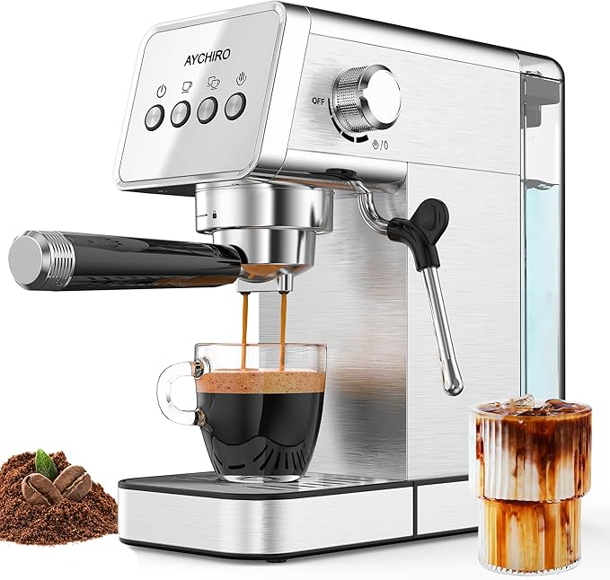 Espresso Machine with Steam Milk Frother, Adjustable Espresso Machine 20 Bar, Compact Espresso Maker for Latte & Cappuccino,Detachable Water Tank/Drip Tray