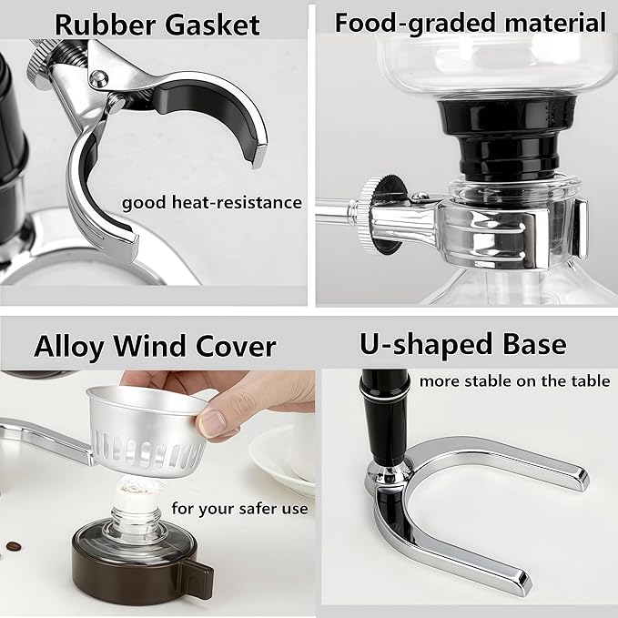 Borasilicate Glass Syphon Coffee Maker, 5-Cup 600ml(20.3 oz)Vaccum Gravity Clear Coffee Tabletop Siphon Pot with Reusable Cloth Filter Coffee Brewer Hot Tea Maker Machine(Standard Edition)