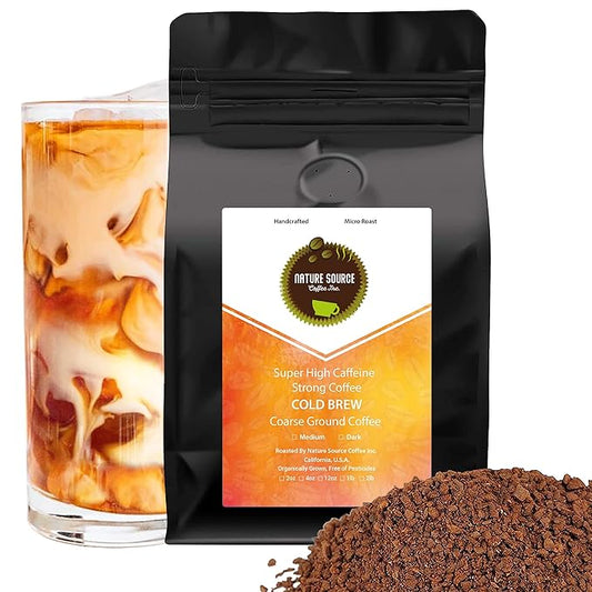 Super High Caffeine Cold Brew | Strong Robusta Coffee | Organic | Coarse Ground (High Caffeinated, 12oz 1-Pack)