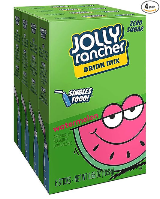 Jolly Rancher WATERMELON Singles to Go (4 Boxes of 6 Packets Each Box)