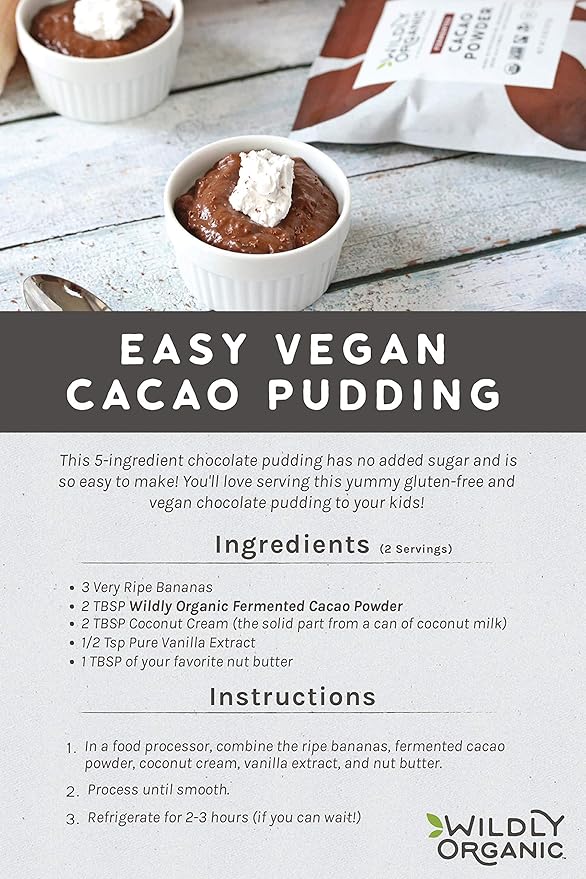 Wildly Organic Fermented Cacao Powder 16 Oz, 1 lb Bag - Organic, Non-Alkalized, Minimally Processed, High in Antioxidants, Raw, Fair Trade, Non-GMO, Kosher, Vegan, Premium Rich Chocolate Flavor - Perfect for Skin, Hair, Smoothies, Yogurt, Oatmeal, Baki...