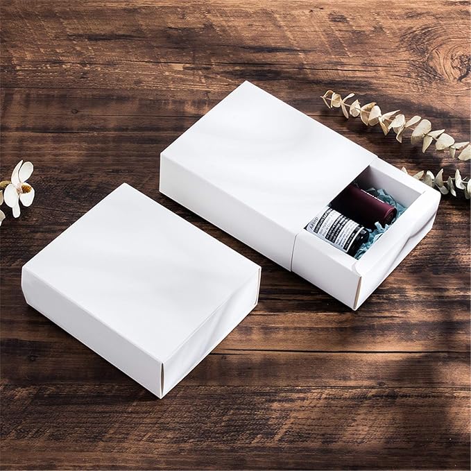 BENECREAT 20 Pack Kraft Paper Drawer Box 5x4.5x1.7 Festival Gift Wrapping Boxes Soap Jewelry Candy Weeding Party Favors Gift Packaging Boxes, White