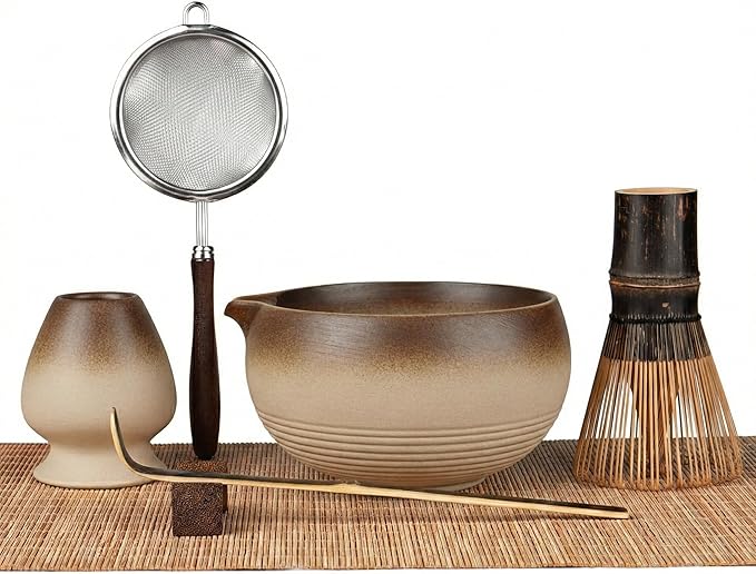 7-Piece Matcha Set with Matcha Bowl & Whisk – Complete Matcha Kit with Whisk Holder, Sifter, Scoop & Rest, Bamboo Tea Mat, Ideal Gift for Matcha Lovers