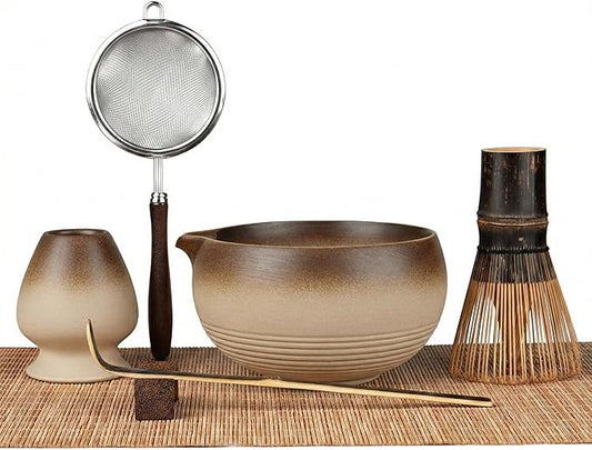 7-Piece Matcha Set with Matcha Bowl & Whisk – Complete Matcha Kit with Whisk Holder, Sifter, Scoop & Rest, Bamboo Tea Mat, Ideal Gift for Matcha Lovers