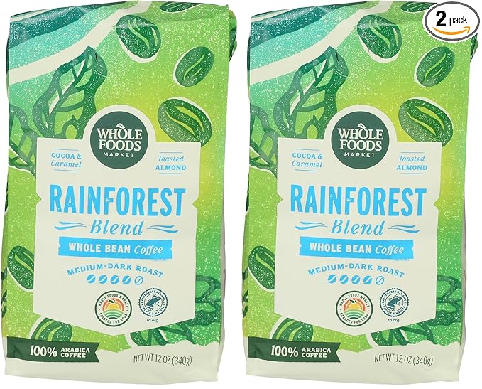 WHOLE FOODS MARKET Whole Bean Rainforest Blend Coffee, 12 OZ (Pack of 2)