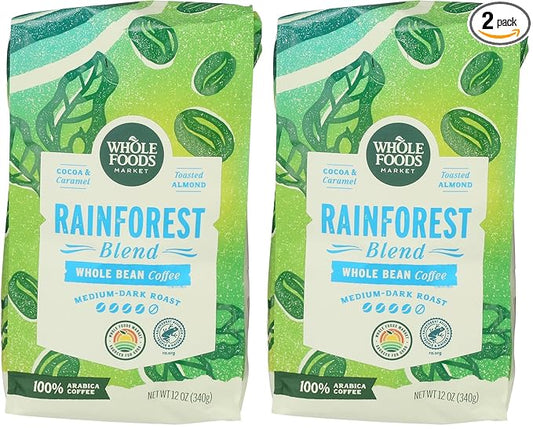 WHOLE FOODS MARKET Whole Bean Rainforest Blend Coffee, 12 OZ (Pack of 2)