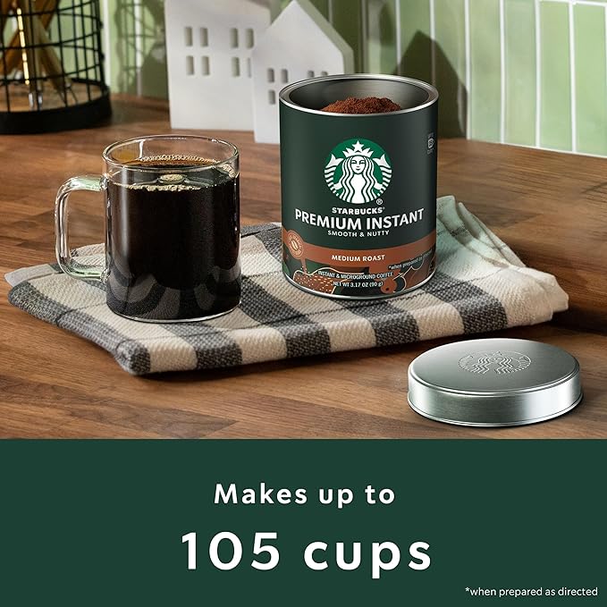 Starbucks Premium Instant Coffee, Medium Roast Coffee, Arabica Beans, Three 3.17 oz Tins