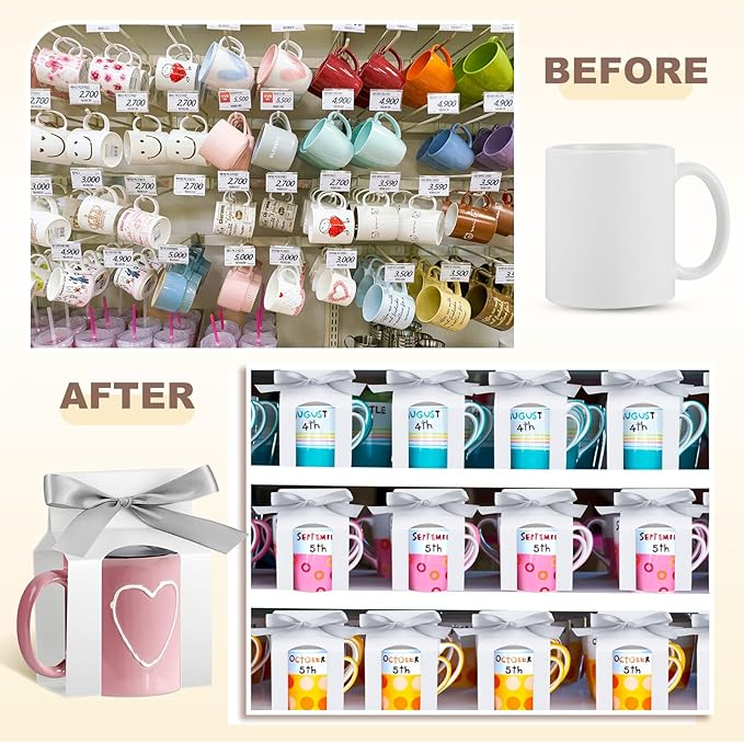 Kosiz 36 Pcs Mug Boxes Sublimation Coffee Mugs Gift Bags with Window Packaging Storage Box for Shipping Selling Wedding Valentines Gift Packaging Wrapping (for 11oz Mug,White,Silver)