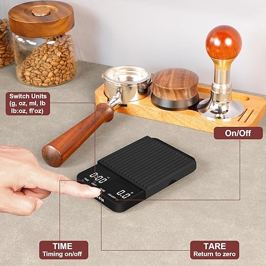 Coffee Espresso Scale with Timer, Kitchen Food Digital Matcha Scale, Rechargeable, Glass Mirror Design, for Barista, 0.3-2000g/0.1g