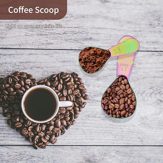 2 Pieces Stainless Steel Coffee Scoops Set(1 Tbsp,2 Tbsp)Durable Coffee Spoons with Ergonomic Handle Measuring Tablespoon for Canisters Tea Sugar Ground Coffee Whole Bean Milk Powder Flour (Colourful)