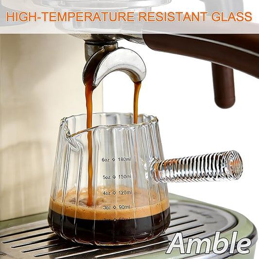 Amble Espresso Cups, Espresso Accessories, 6 Oz Espresso Shot Cups with Handle, Coffee Measuring Cup, Markings in both oz & ml, Dishwasher Safe