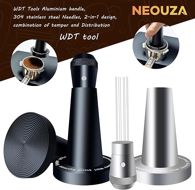 NEOUZA Coffee WDT Holder Tamper 2 in 1 Multifunctional Espresso Accessories Stand, Ripple Base, WDT Not Included (51mm Holder Black), WDT-04MM
