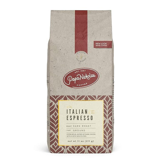 PapaNicholas Coffee Ground Coffee, Italian Espresso, 11 Ounce
