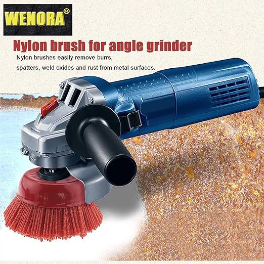 4 Inch Abrasive Filament Nylon Cup Brush for Angle Grinder, 5/8" 11 Thread, Nylon Wheel Brush for Grinders -Remove Rust, Corrosion, Paint, for Surface Pre-Treatment of Various Metals (2 Pack)