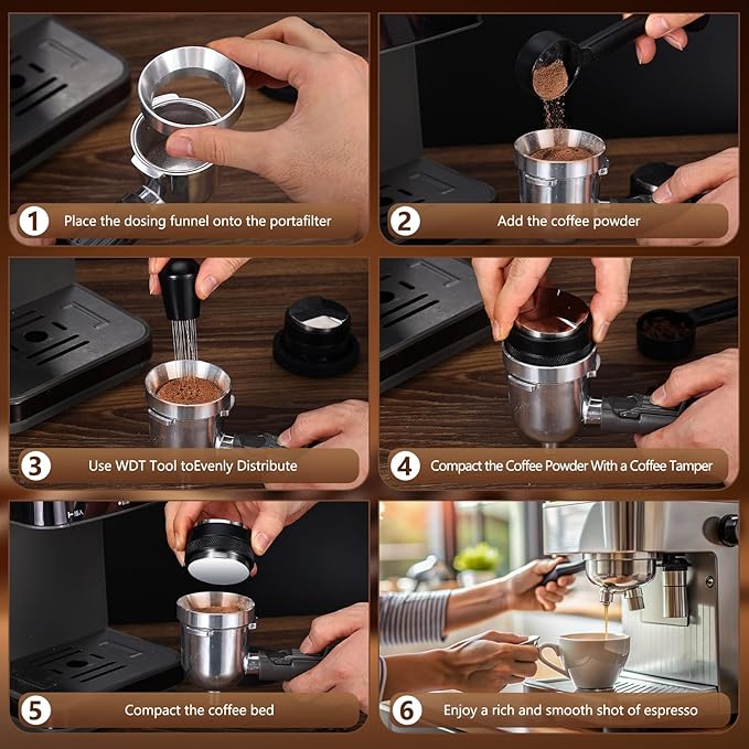 51mm Espresso Accessories Kit, Dual Head Coffee Leveler, WDT Tool and Dosing Funnel Set For Delonghi 51 mm Espresso Machines & Portafilters