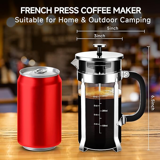 YMMIND French Press Coffee Maker 304 Stainless Steel Coffee Press,with 4 Filters System, Heat Resistant Thickness Borosilicate French Press Glass, BPA-Free Brewed Tea Pot Coffee Plunger(Copper 12oz)