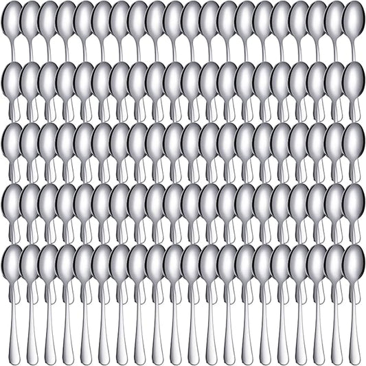 100 Pcs Demitasse Espresso Spoons Stainless Steel Bulk, 4.33'' Small Mini Coffee Tasting Dessert Spoons for Kitchen Dessert, Tea, Appetizer, 1.18'' Wide(Classic Style,Silver)