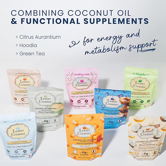 Leaner Creamer Coconut Creamer with Superfood Ingredients – Non-Dairy, Sugar-Free, Keto, Gluten-Free Powdered Coffee Creamer – Blueberry Donut – 280g