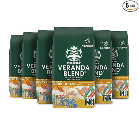Starbucks Ground Coffee, Blonde Roast Hot or Iced Coffee, Veranda Blend, Six 12 oz Bags