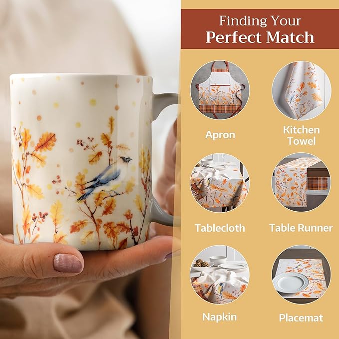 Maison d' Hermine Coffee Mug with Handles Fine Bone China Mugs Pack of One Tea Cups for Hot Beverages Cappuccino Latte Home Restaurant Office Perfect for Gift (Oak Leaves - Jaya & Friends, 12 Ounce)