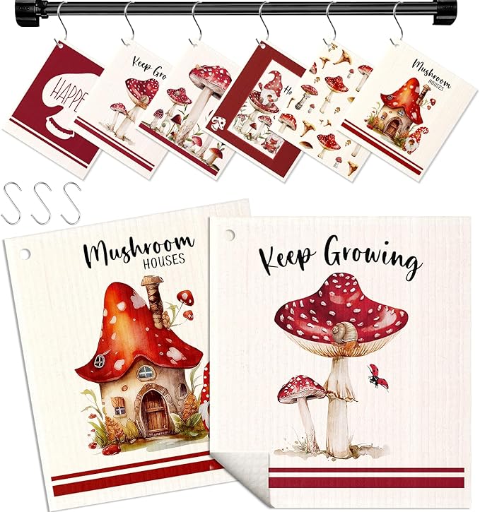 Kitchen Swedish Dishcloths with Hooks - 6 Pack Reusable Dish Cloths for Washing Dishes Fast Drying Cute Fun Swedish Dish Towels Washable Cleaning Sponge, Red Swamm