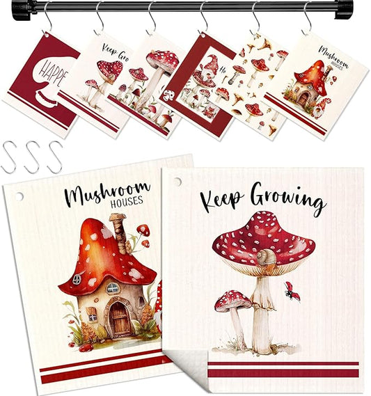 Kitchen Swedish Dishcloths with Hooks - 6 Pack Reusable Dish Cloths for Washing Dishes Fast Drying Cute Fun Swedish Dish Towels Washable Cleaning Sponge, Red Swamm