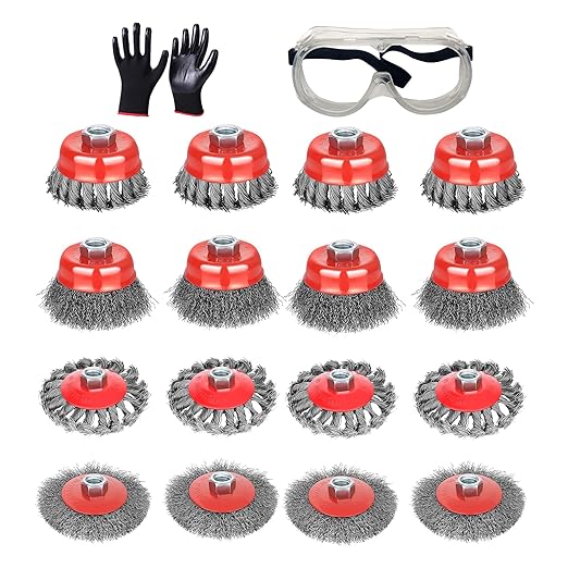 Gaquolam 18 Pack Wire Wheel Brush for 4 1/2 Angle Grinder, 5/8"-11 Thread Arbor,Abrasive Cup Brush 4 & 3 Inch Twist Knotted Coarse Crimped Wire Brushes (16pcs Wire Wheels)