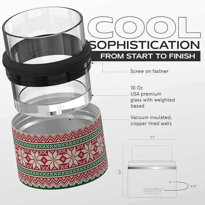 asobu Whiskey Sleeve Glass – Insulated Bourbon Tumbler with Premium Rocks Glass, BPA-Free, Double-Wall Stainless Steel, Keeps Drinks Cold Longer, 10.5oz
