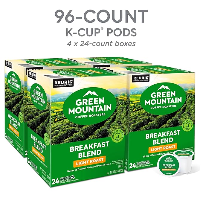 Green Mountain Coffee Roasters Breakfast Blend Single-Serve Keurig K-Cup Pods, Light Roast Coffee, 96 Count