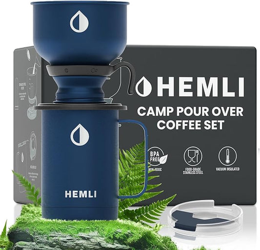 Pour Over Camp Coffee Maker Set– Vacuum Insulated Mug with Leakproof Lid, Stainless Steel Micro Filter, Scratch-Resistant Finish, Portable Coffee Maker for Camping, Travel & Outdoor Adventures