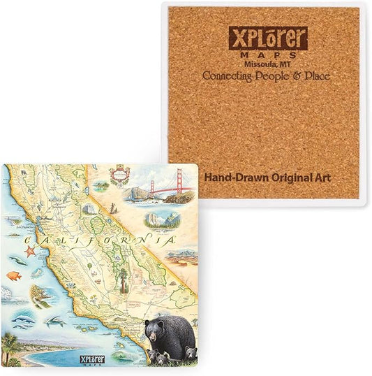 Xplorer Maps California State Map Ceramic Coaster with Cork Base - Set of 4