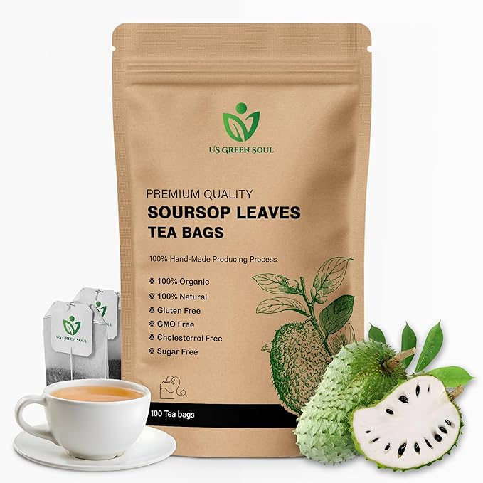 Soursop Leaves Tea Bags – 100% Natural Graviola Leaf Herbal Tea – Pure Dried Soursop Leaves for Infusion – Caffeine-Free Herbal Tea Bags