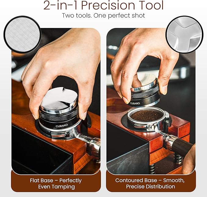 CUBARO 53.3mm Espresso Distributor & Tamper – Dual Head Coffee Leveler Tool | Adjustable Depth | Fits Breville 54mm Portafilter | Precision Espresso Hand Tamper – Premium Barista Accessories
