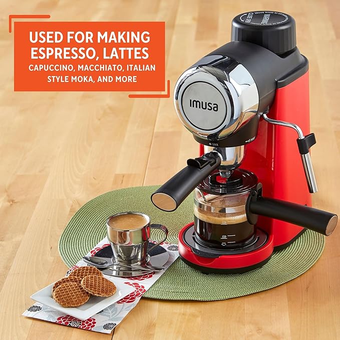 Imusa 4 Cup Epic Electric Espresso/Cappuccino Maker (Cafe Cubano, Cortadito, Colada, Cafe con Leche), Red