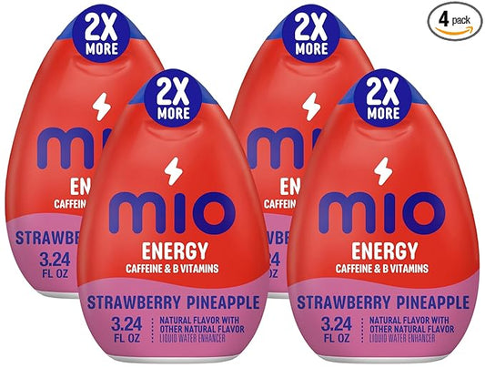 MiO Energy Strawberry Pineapple Smash Naturally Flavored with other natural flavors Liquid Water Enhancer Drink Mix with Caffeine & B Vitamins with 2X More (3.24 fl. oz. Bottle) (Pack of 4)