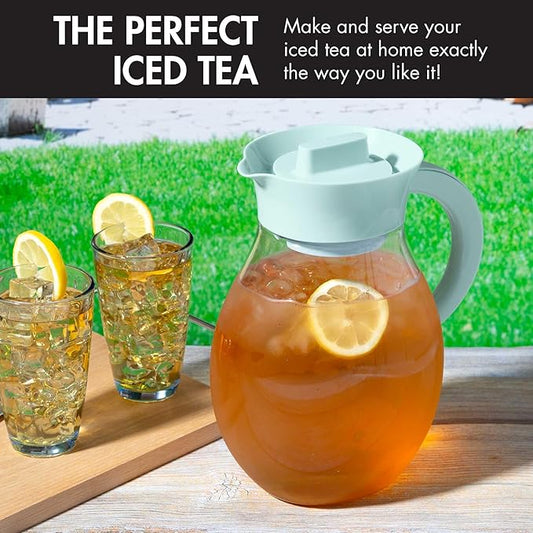Primula The Big Iced Tea Maker and Infuser, Plastic Beverage Pitcher with Leak Proof, Airtight Lid, Fine Mesh Reusable Filter, Made without BPA, Dishwasher Safe, Aqua (Pack of 4)