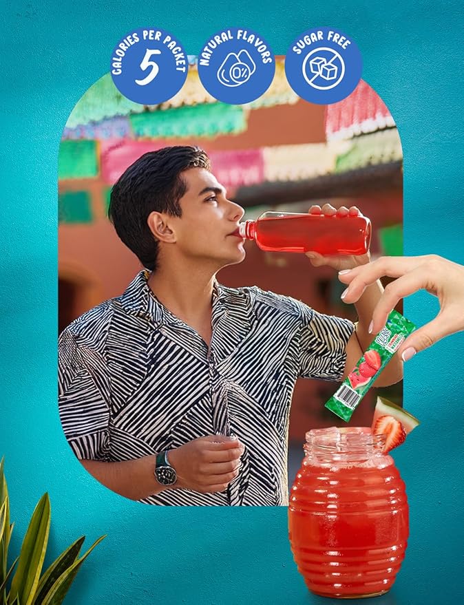 Klass Aguas Frescas, Powdered Drink Mix, 40 Singles Zero Sugar & Caffeine-Free Powder Packets, Water Drink Mix, Flavor: Strawberry Watermelon - 5 Calories Per Packet & Natural Flavors
